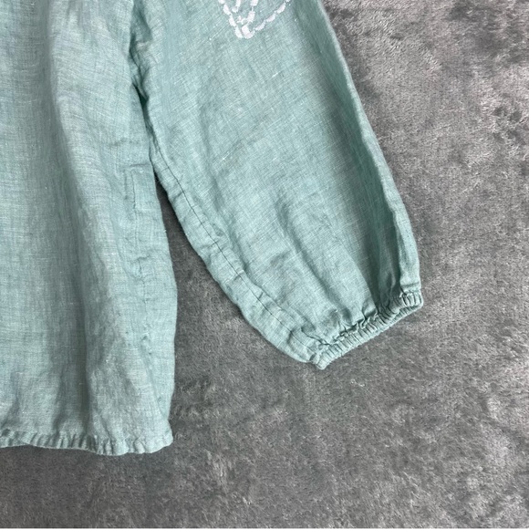 Joie Light Blue 100% Linen Embroidered Peasant Blouse Top Small Lagenlook Tassel - Picture 4 of 14